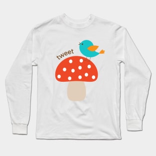 Cute Mushroom with Bird Tweeting! Long Sleeve T-Shirt